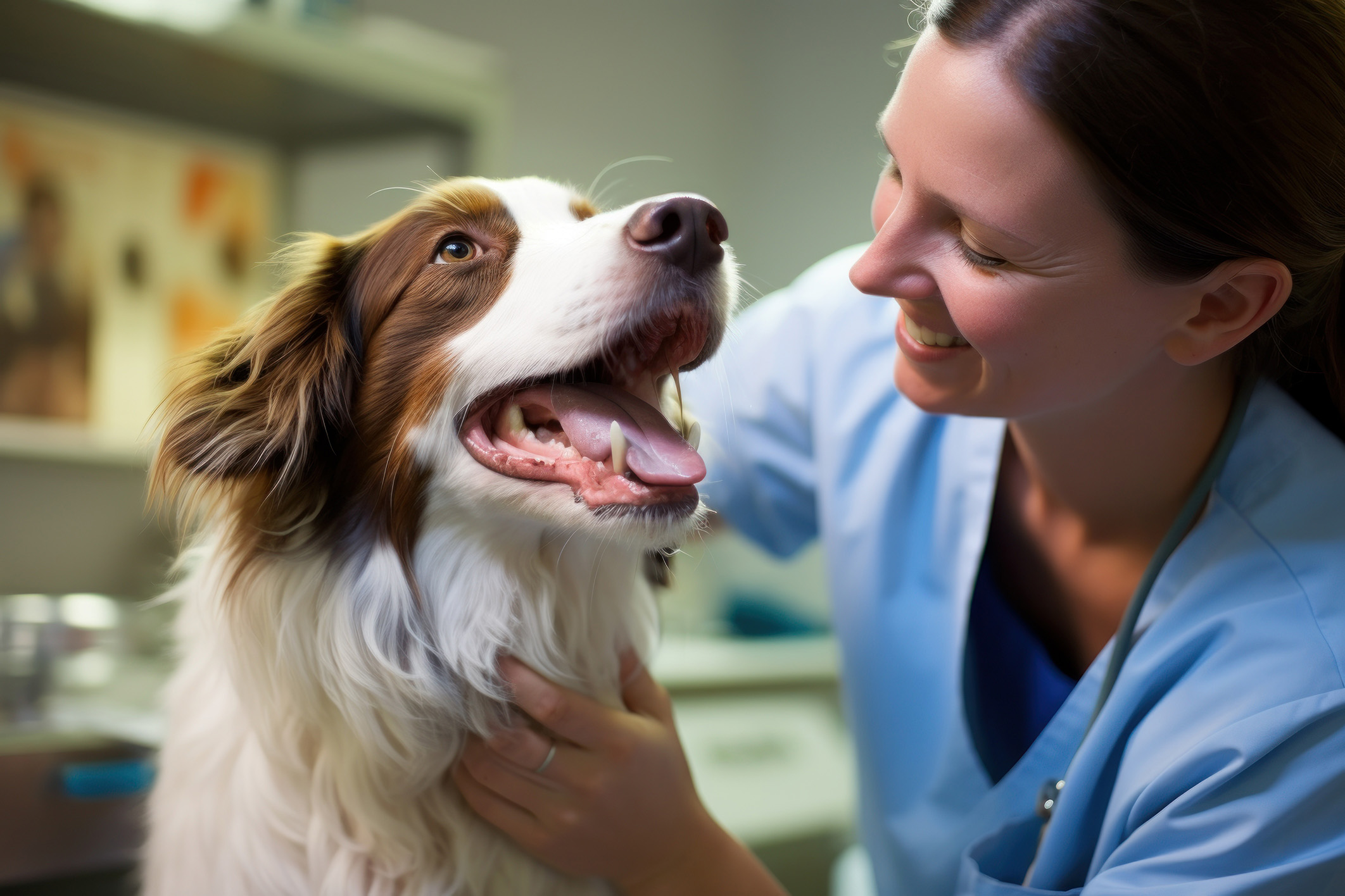 dog and vet smiling at appointment in Denver, CO